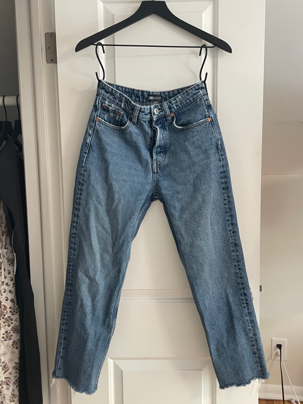 Zara Medium Blue High-Rise Straight Jeans